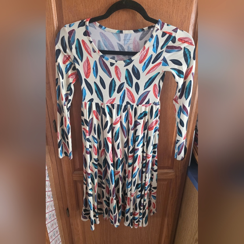 Posh Peanut 10Y Autumn Long Sleeve Leaf Print Midi Dress Worn Once